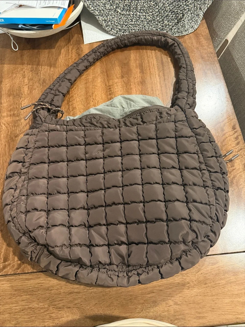 Quilted Puffer Shoulder Bag in Brown